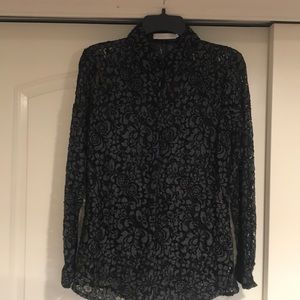 Beautiful Anne Fontaine grey and black lace top